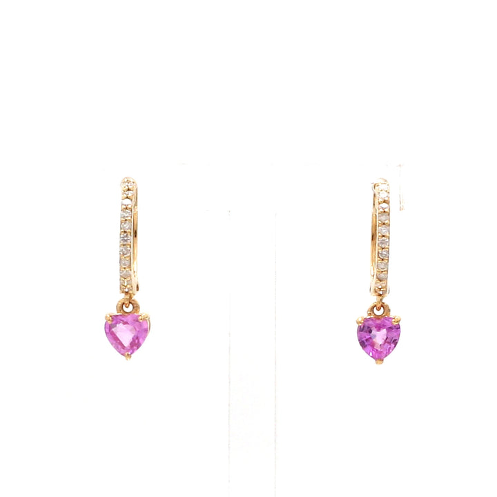 Pink Sapphire Heart Mini Huggie Earrings - qivii
