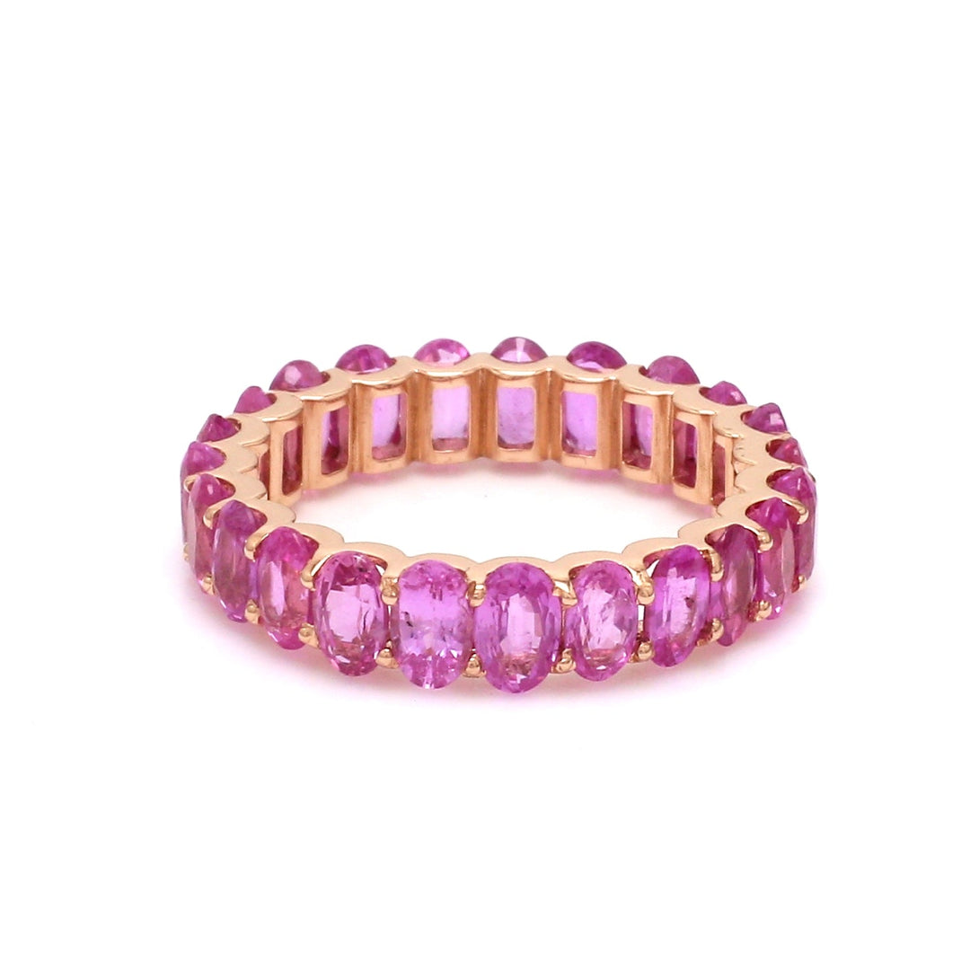 Pink Sapphire Oval Cut Eternity Band Ring - qivii