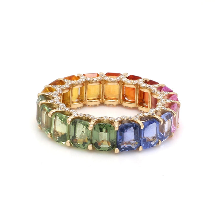 Rainbow Sapphire Emerald Cut Diamond Ring - qivii