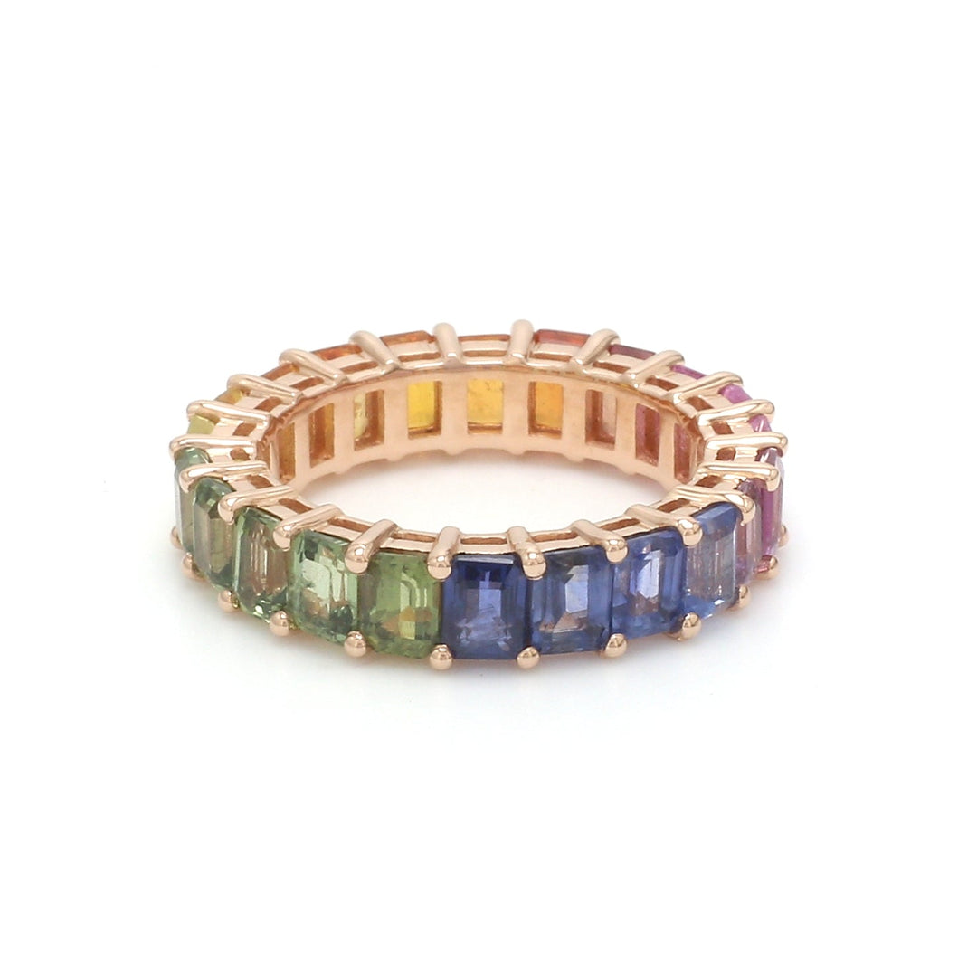 Rainbow Sapphire Small Octagon Shared Prong Ring - qivii