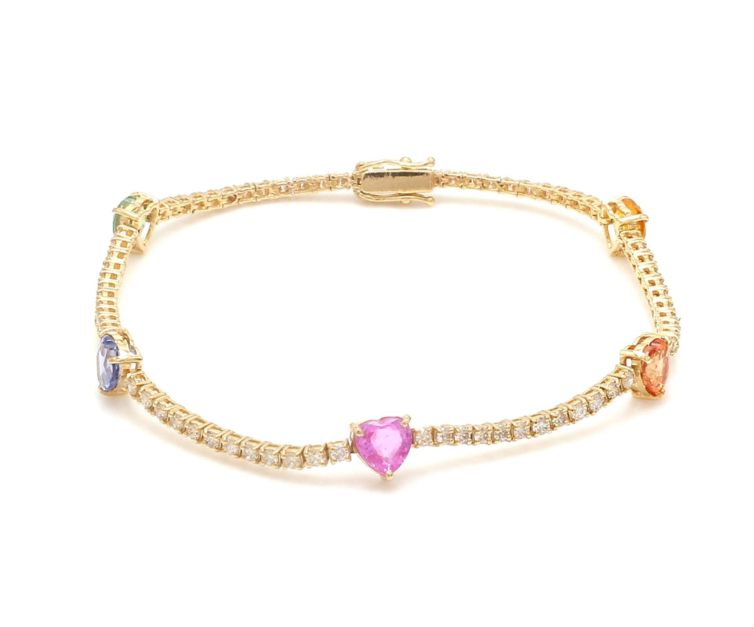Rainbow Sapphire Heart Diamond Bracelet - qivii
