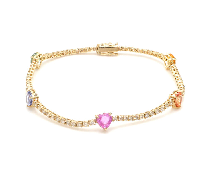 Rainbow Sapphire Heart Diamond Bracelet - qivii