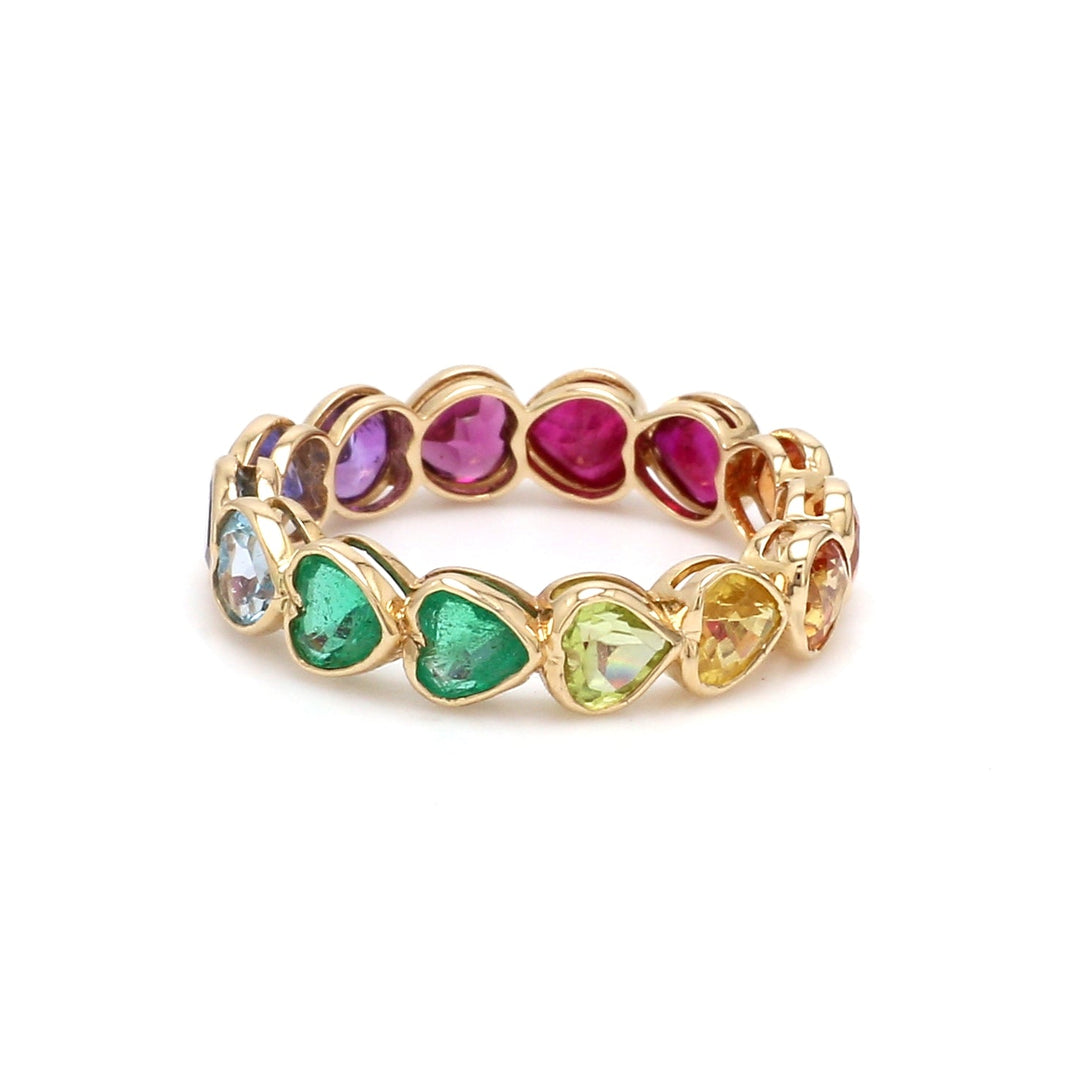 Rainbow Gemstone Heart Bezel Set Ring - qivii