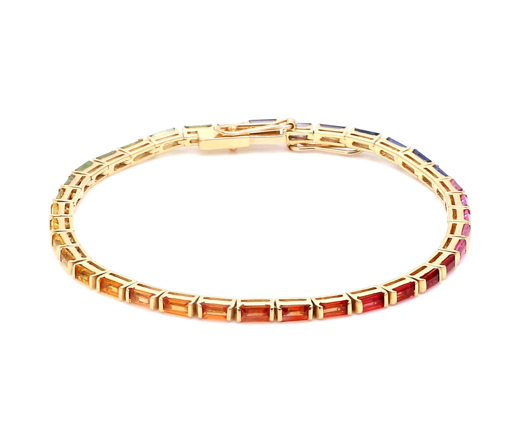 Rainbow Sapphire Baguette Bar Set Bracelet - qivii