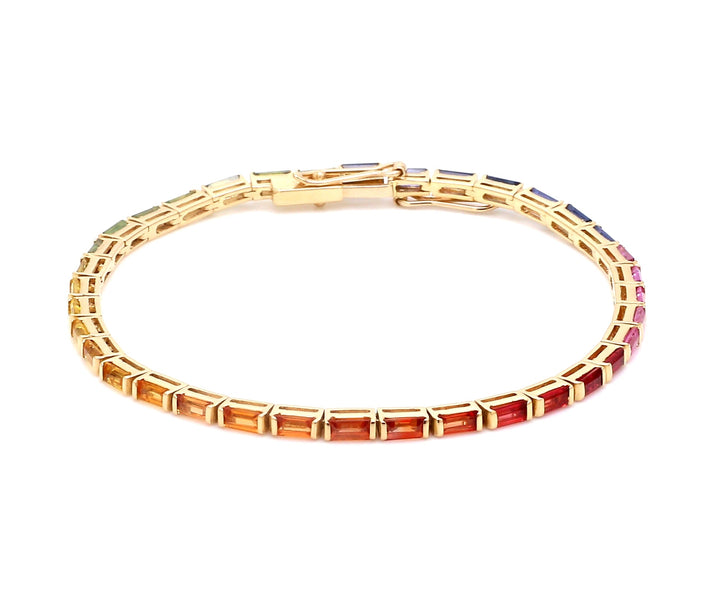 Rainbow Sapphire Baguette Bar Set Bracelet - qivii