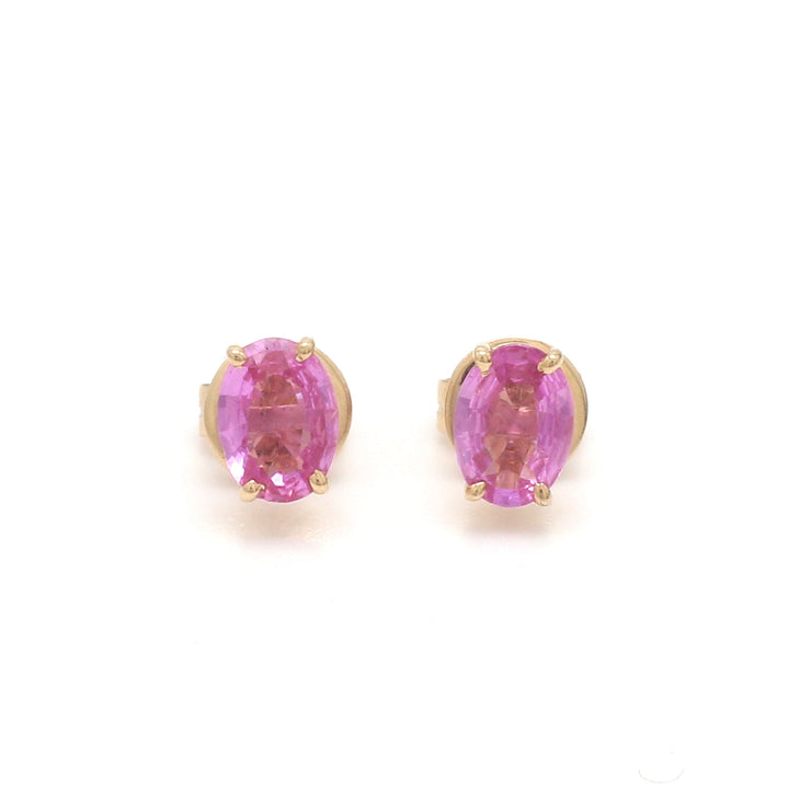 Pink Sapphire Oval Prong Set Studs - qivii
