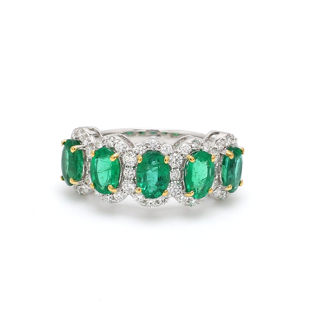 Emerald and Diamond Oval Five Stone Ring - qivii