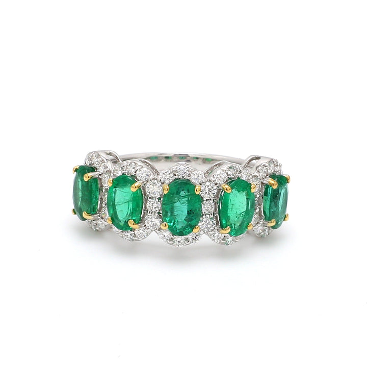Emerald and Diamond Oval Five Stone Ring - qivii