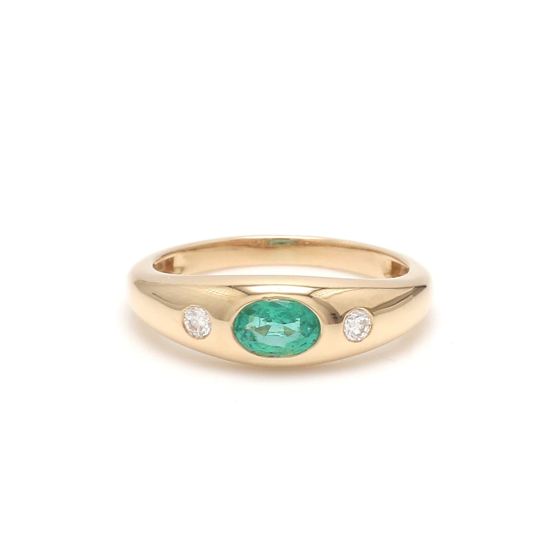 Emerald Oval Round Diamond Mini Chunky Ring - qivii