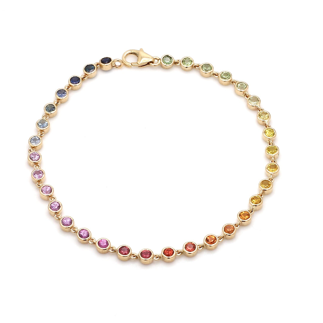 Rainbow Sapphire Round Link Chain Bracelet - qivii