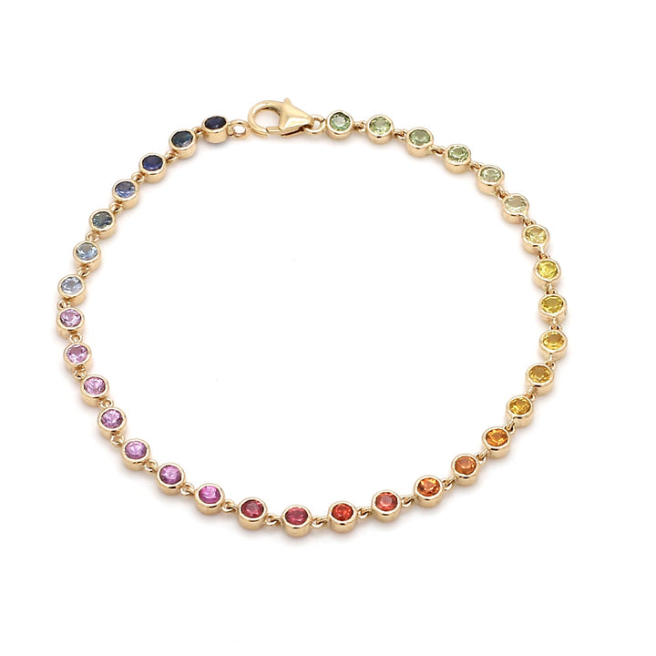 Rainbow Sapphire Round Link Chain Bracelet - qivii