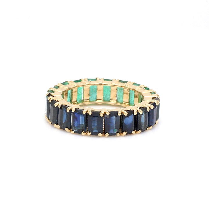 Emerald Blue Sapphire Octagon Half & Half Ring - qivii