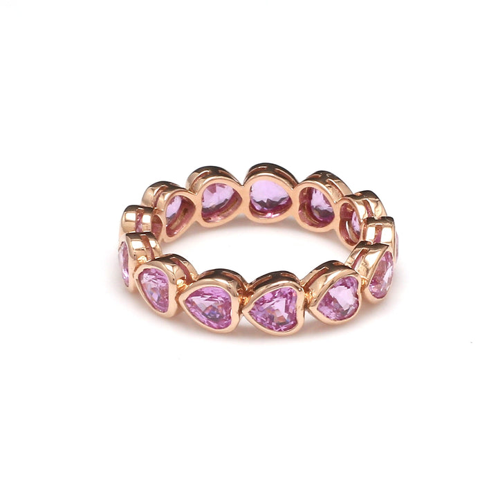 Pink Sapphire Heart Bezel Set East West Ring - qivii
