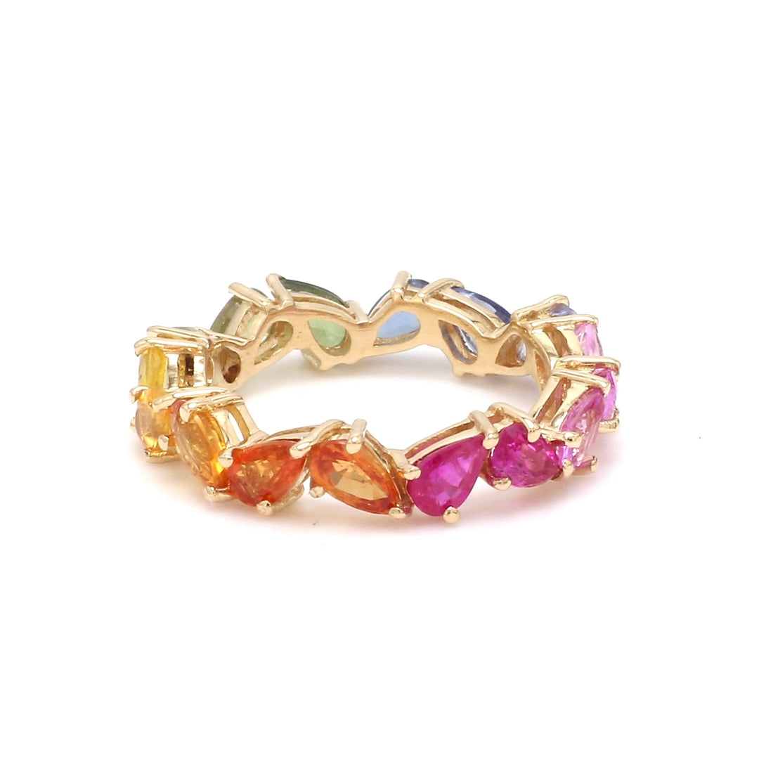 Rainbow Sapphire Pear Zig Zag Ring - qivii