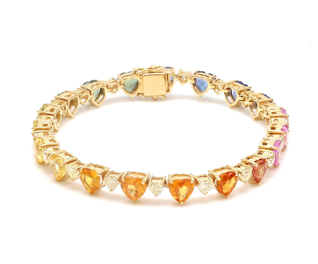 Rainbow Sapphire and Diamond Heart Bracelet - qivii
