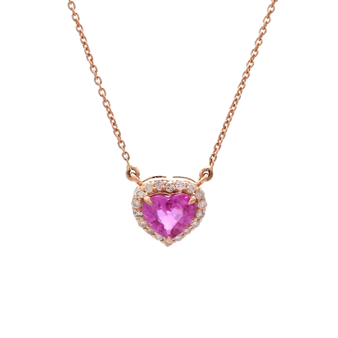 Pink Sapphire Heart With Diamond Pendant Gold - qivii