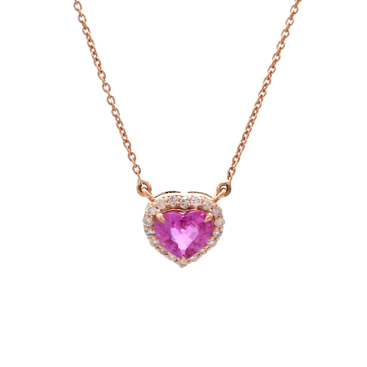 Pink Sapphire Heart With Diamond Pendant Gold - qivii