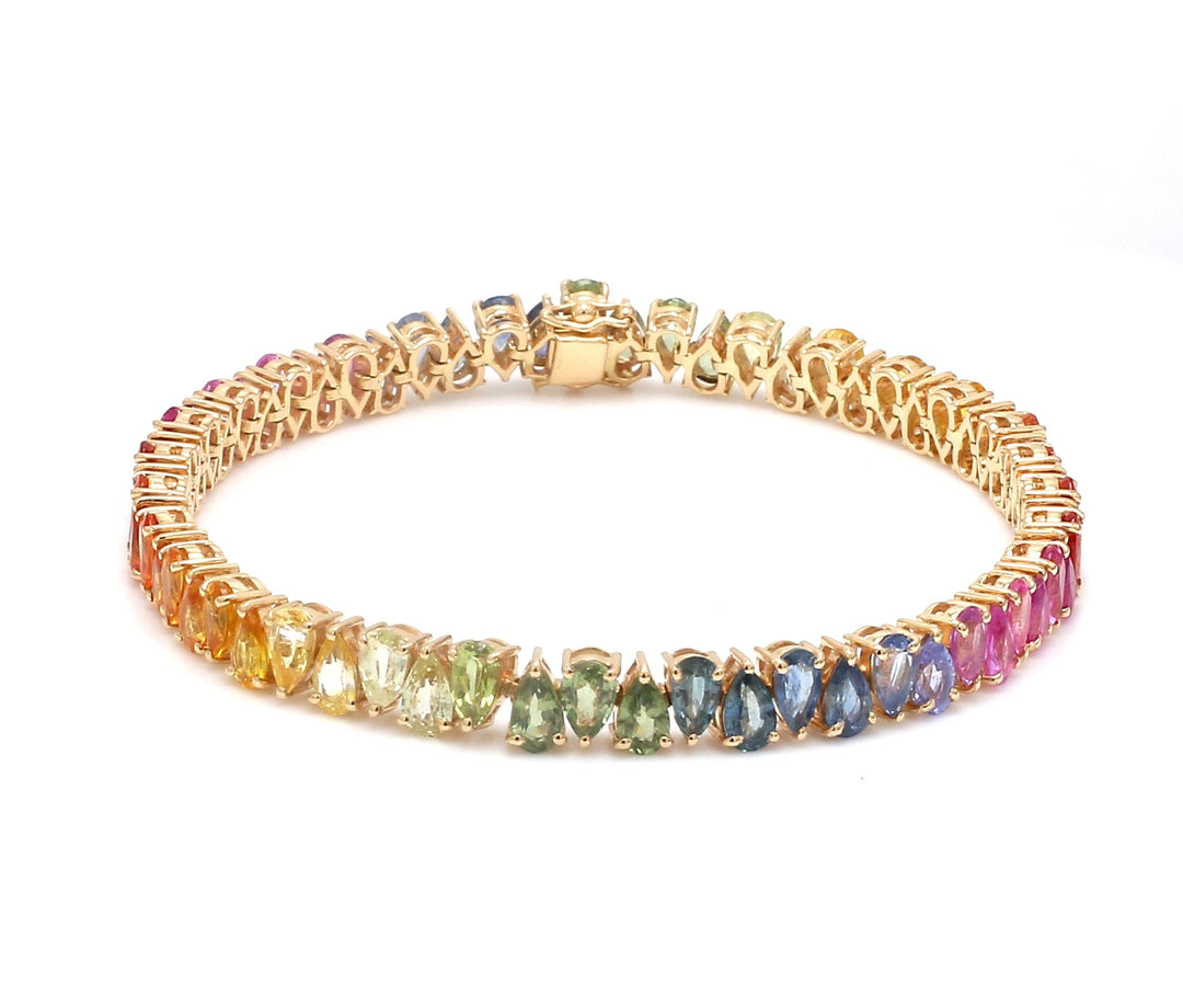 Rainbow Sapphire Pear Upside Down Tennis Bracelet - qivii
