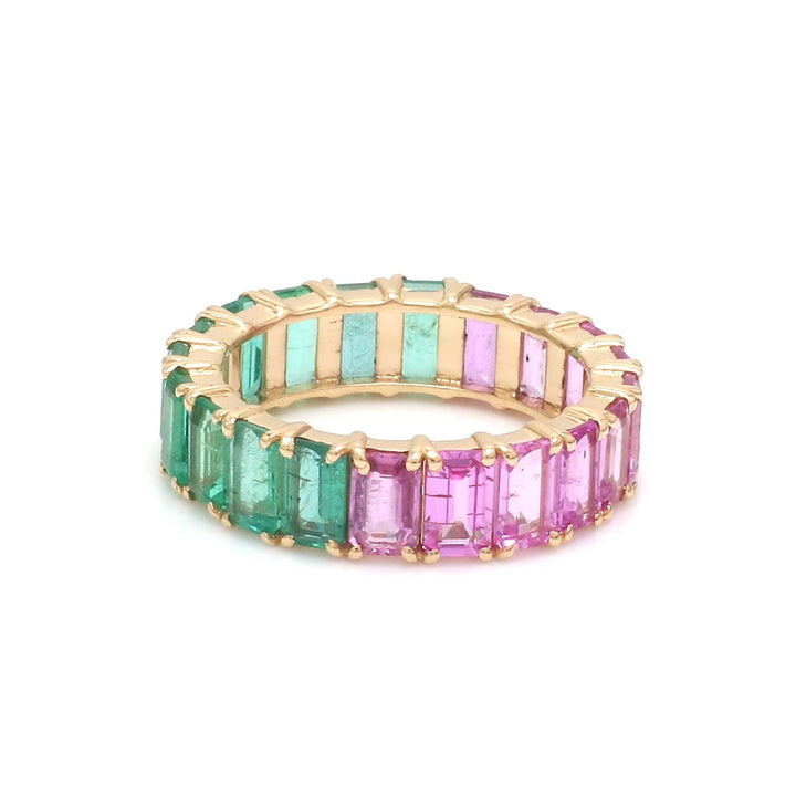 Emerald And Pink Sapphire Half and Half Eternity Ring - qivii