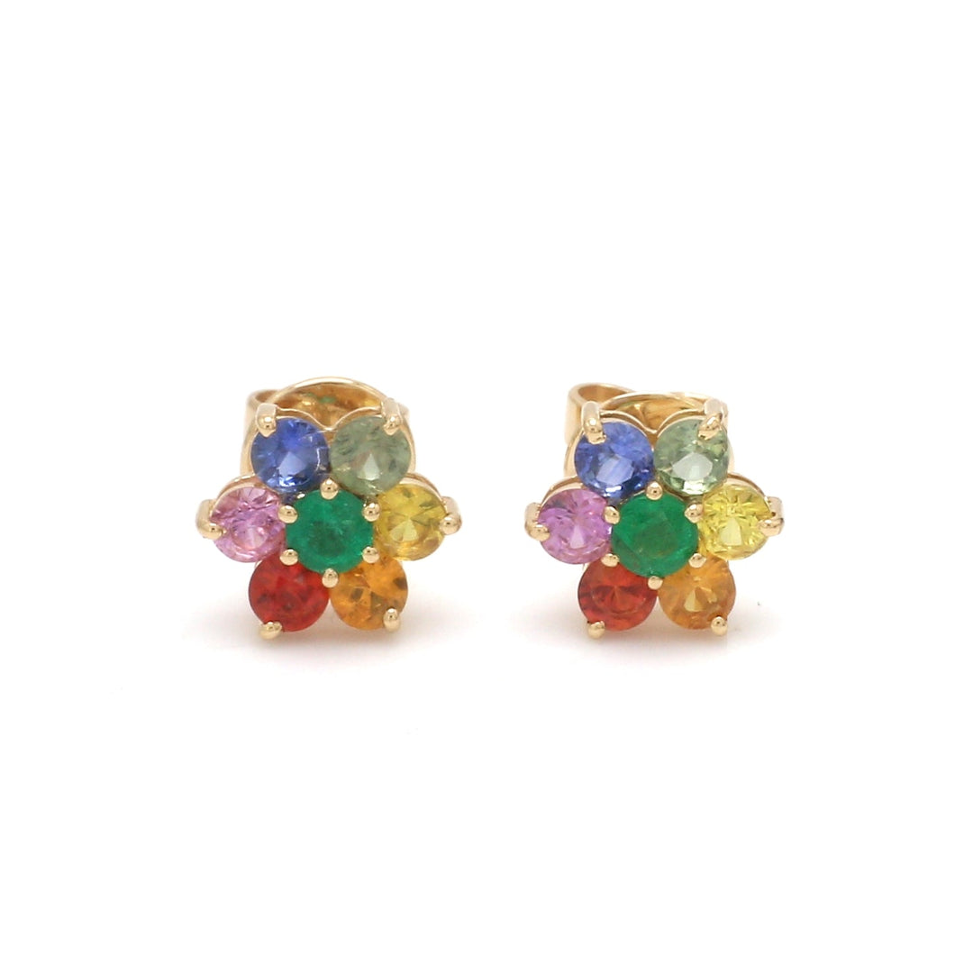 Rainbow Sapphire and Emerald Cluster Studs - qivii