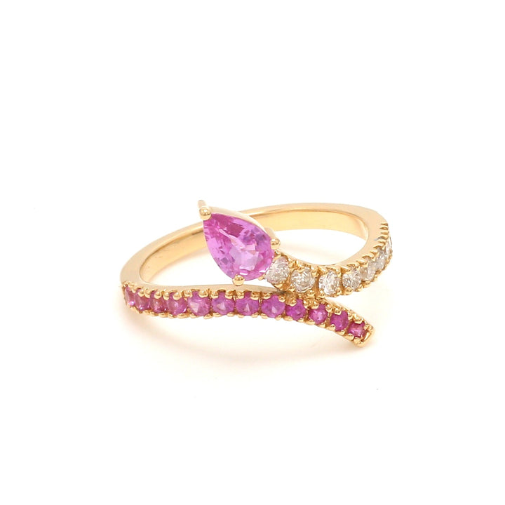 Pink Sapphire Pear Diamond Bypass Ring - qivii