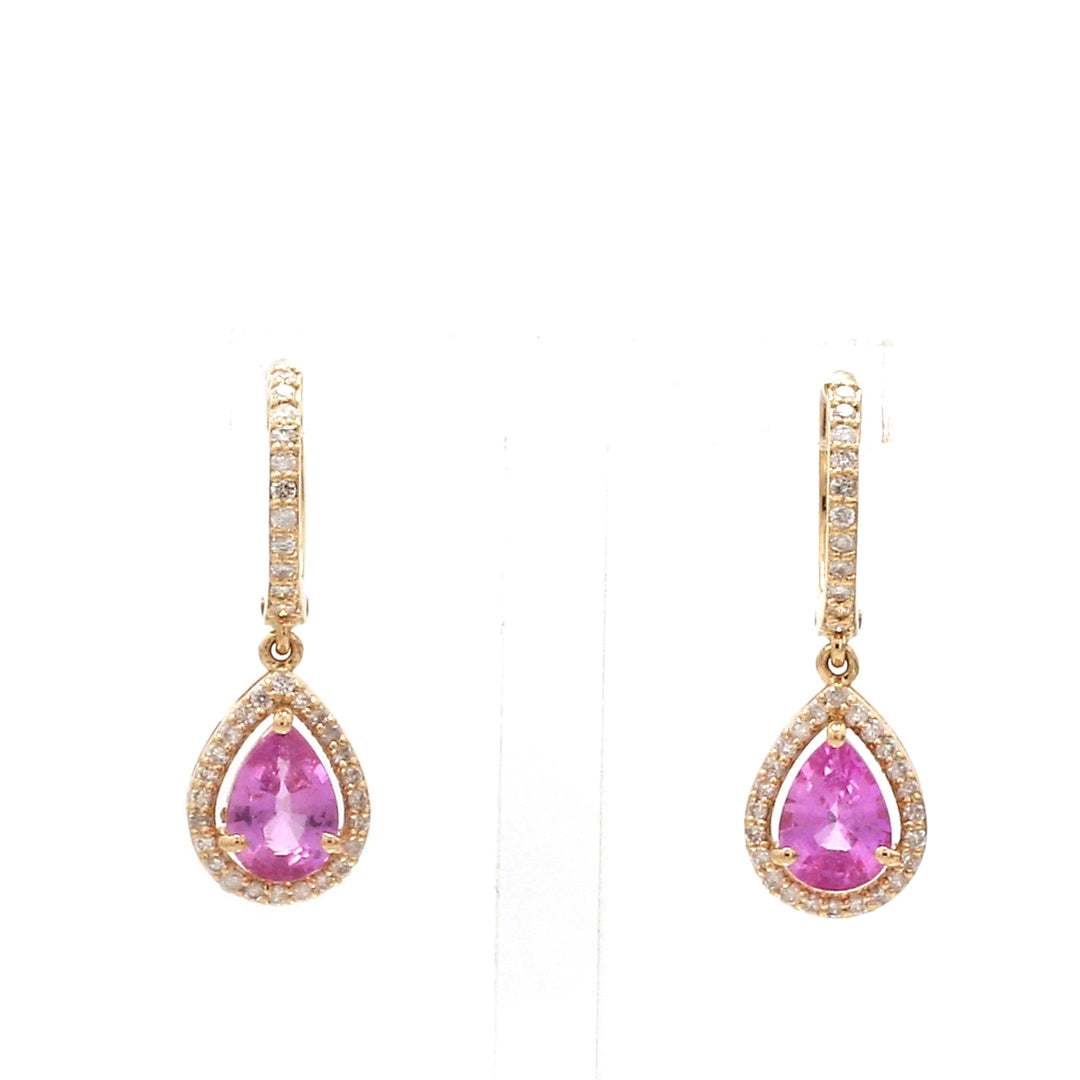 Pink Sapphire Pear Diamond Earrings - qivii