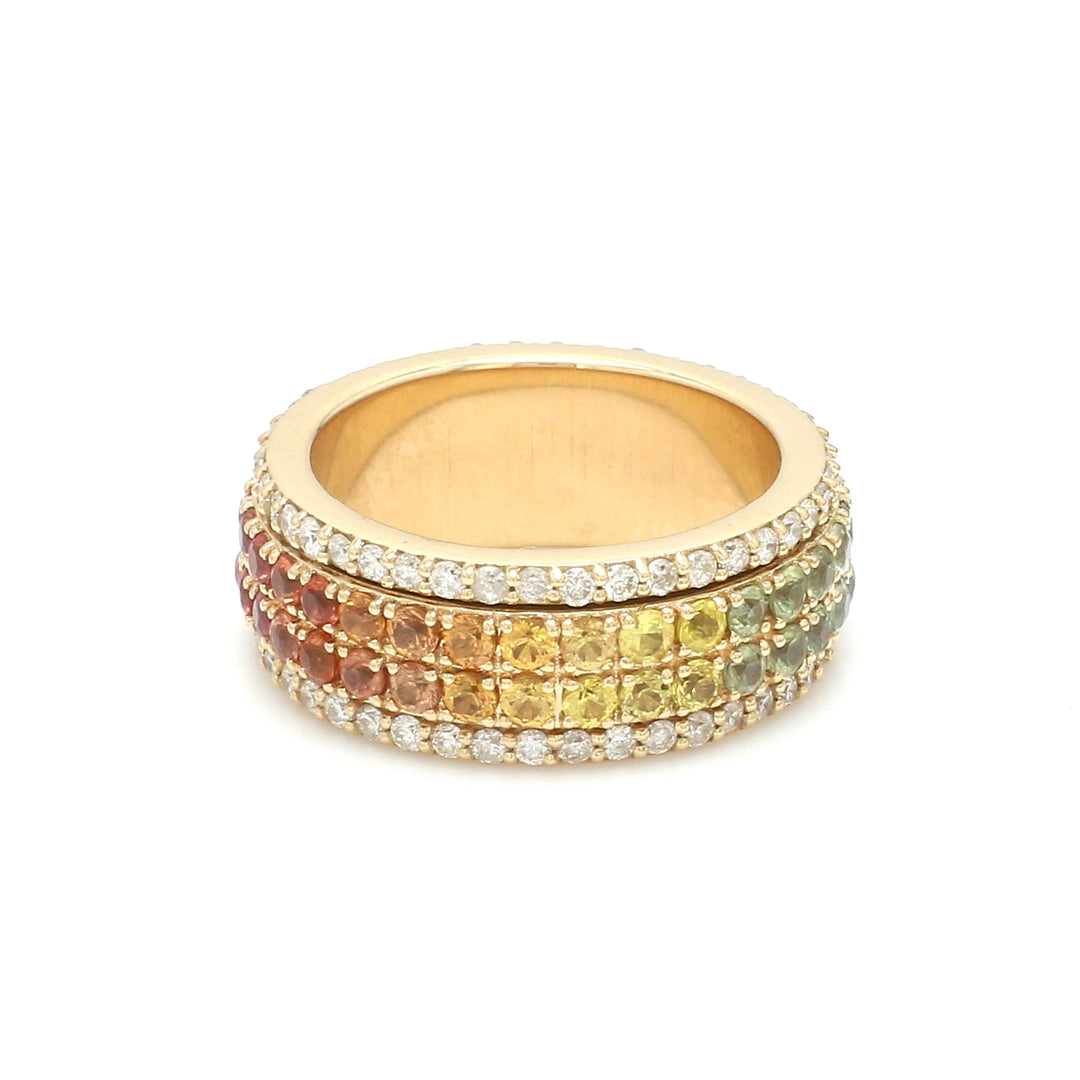Rainbow Sapphire Round Spinner Ring - qivii