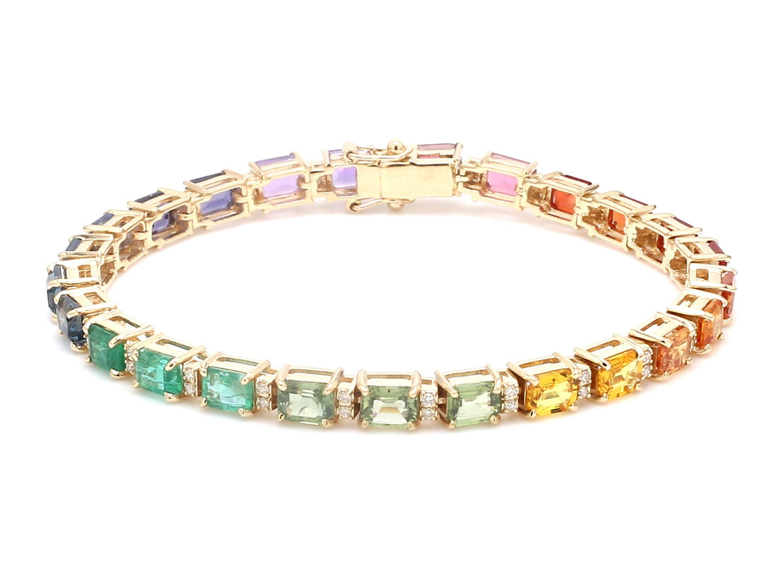 Rainbow Gemstone Emerald Cut and Diamond Bracelet - qivii