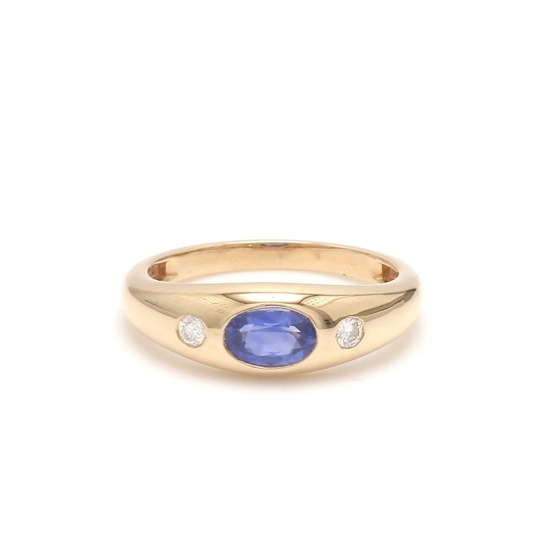 Blue Sapphire Oval Round Diamond Mini Chunky Ring - qivii