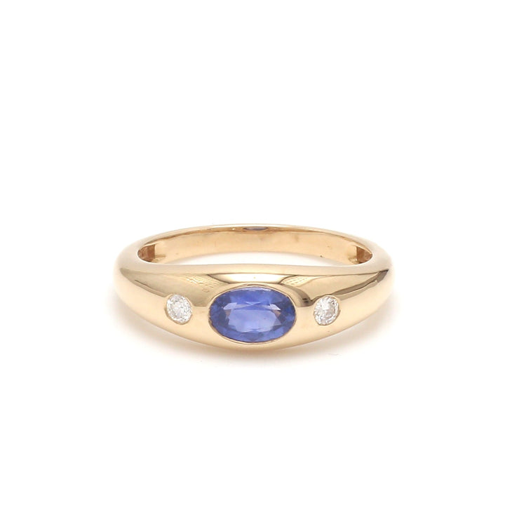 Blue Sapphire Oval Round Diamond Mini Chunky Ring - qivii