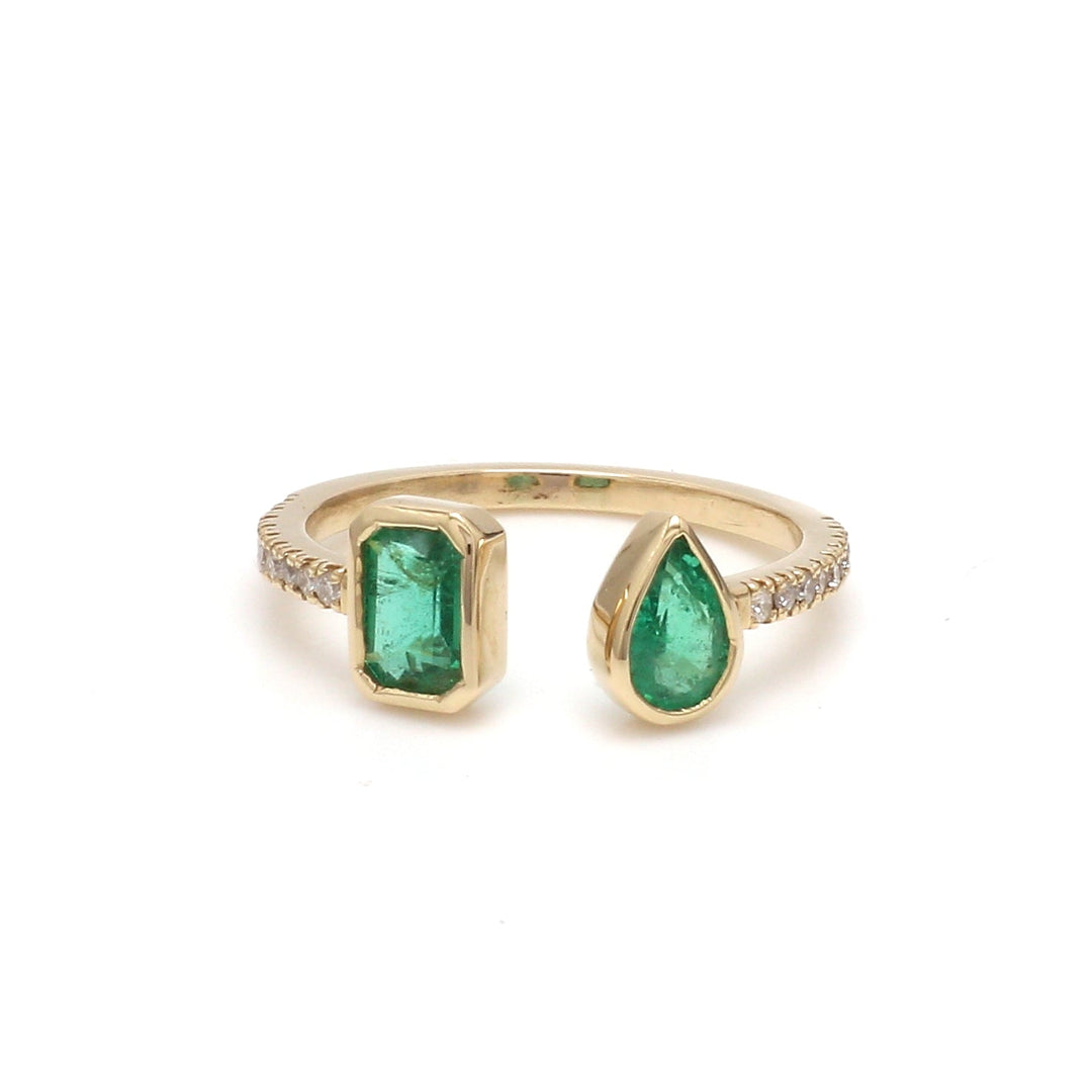 Emerald Octogen Pear Bezel Set Open Ring - qivii