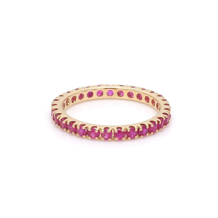 Pink Sapphire Round Thin Band Ring - qivii
