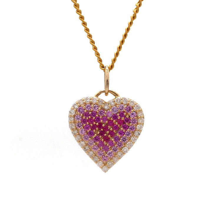 Pink Sapphire With Diamond Heart Pendant - qivii
