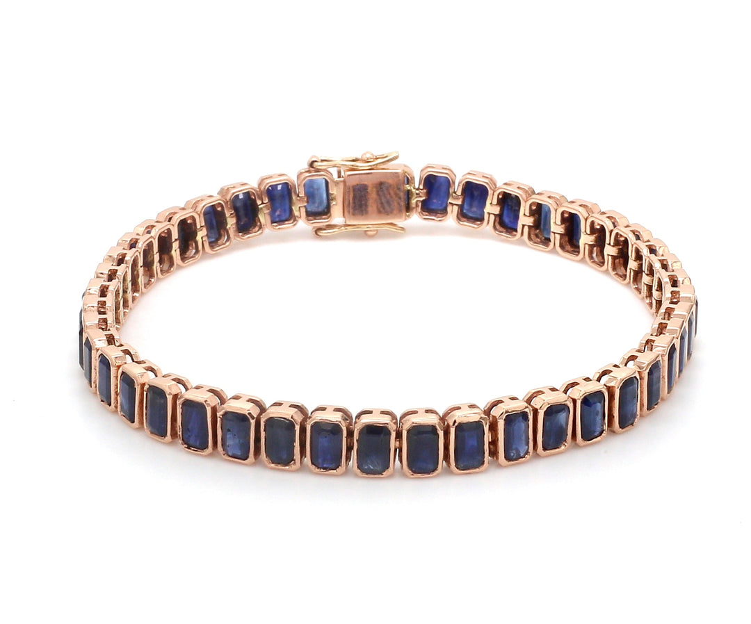 Blue Sapphire Emerald Cut Bezel Set Tennis Bracelet - qivii