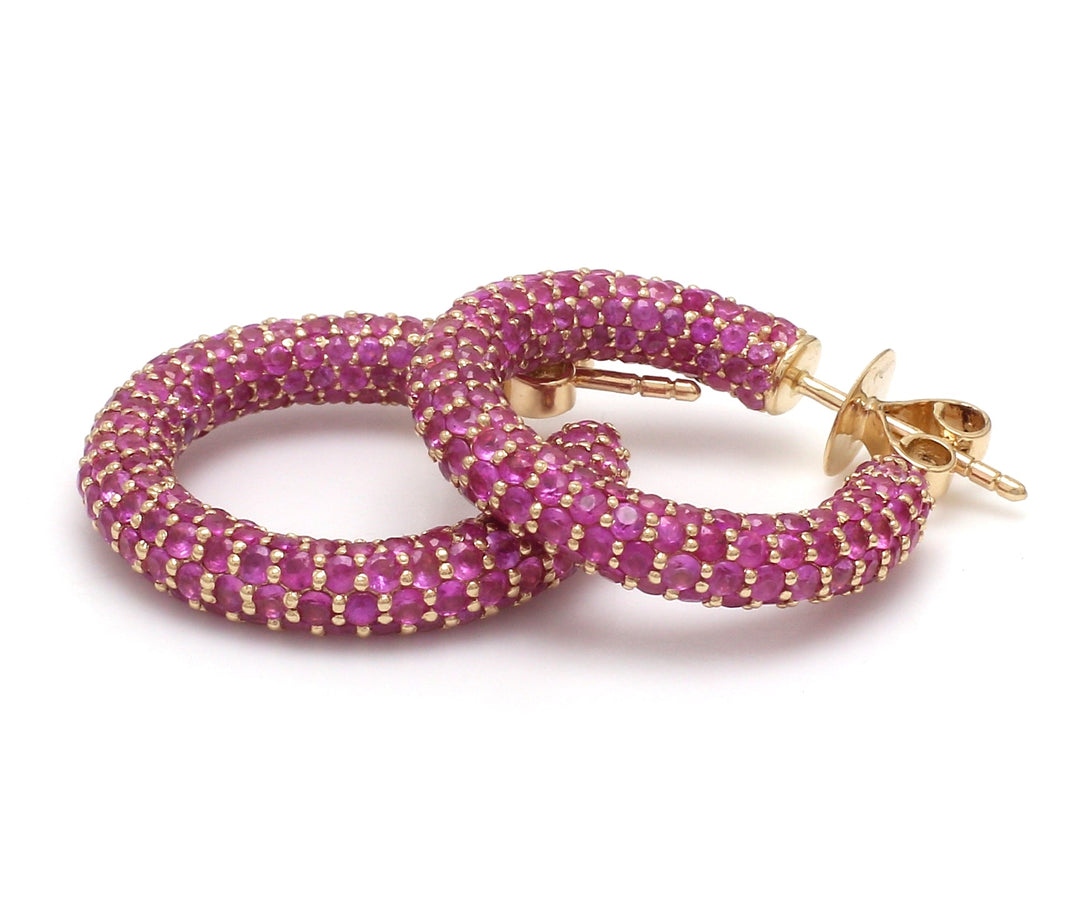 Pink Sapphire Pave Set Earrings Gold - qivii