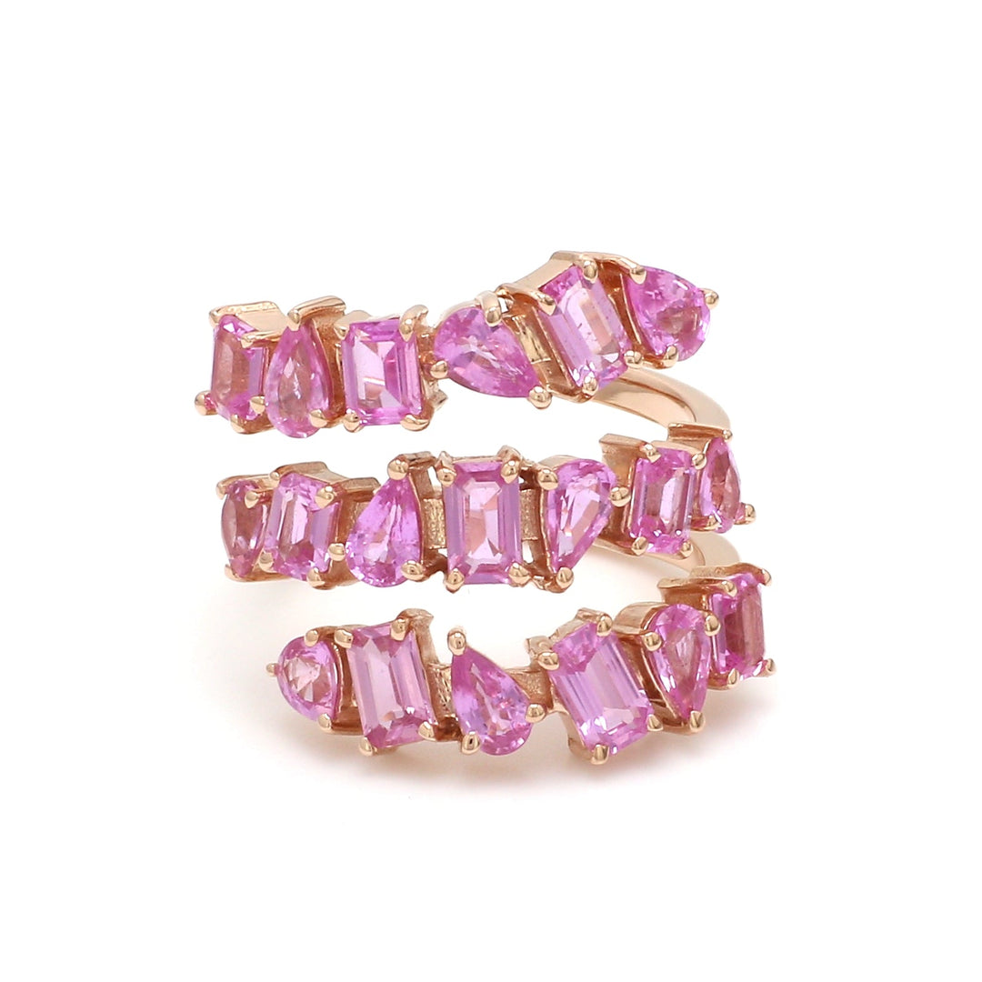 Pink Sapphire Mix Shape Spiral Ring - qivii