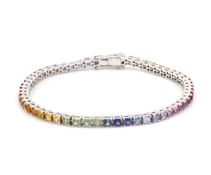 Rainbow Sapphire Princess Cut Tennis Bracelet - qivii