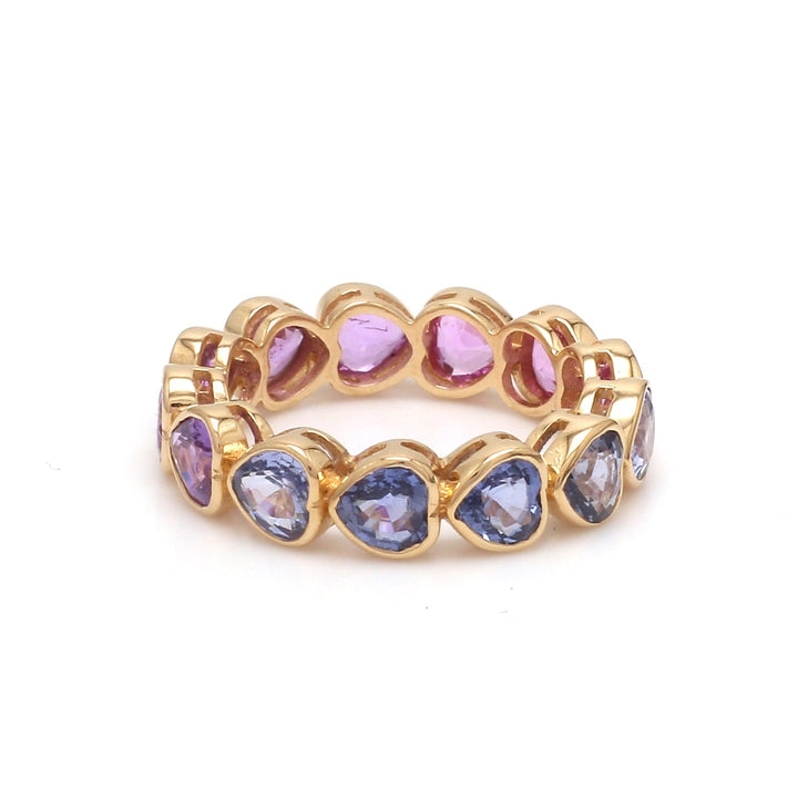 Blue Pink Purple Sapphire Heart Cut Ombre Eternity Band Ring - qivii
