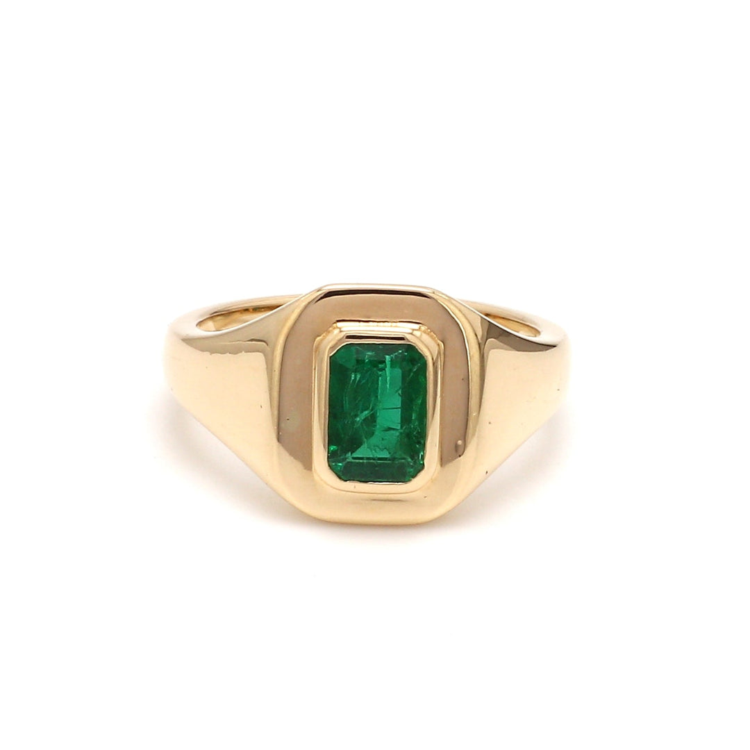 Emerald Octagon Bezel Set Signet Ring - qivii