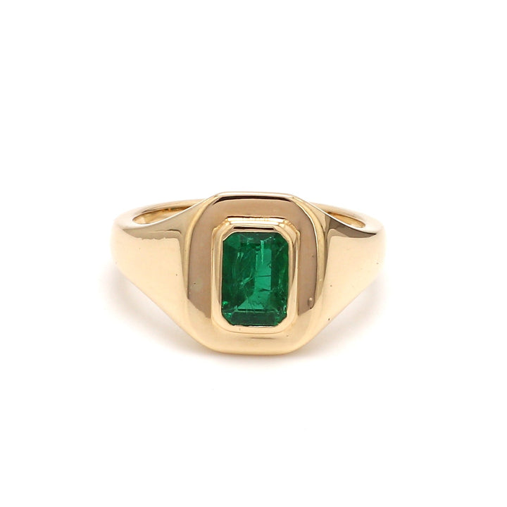 Emerald Octagon Bezel Set Signet Ring - qivii