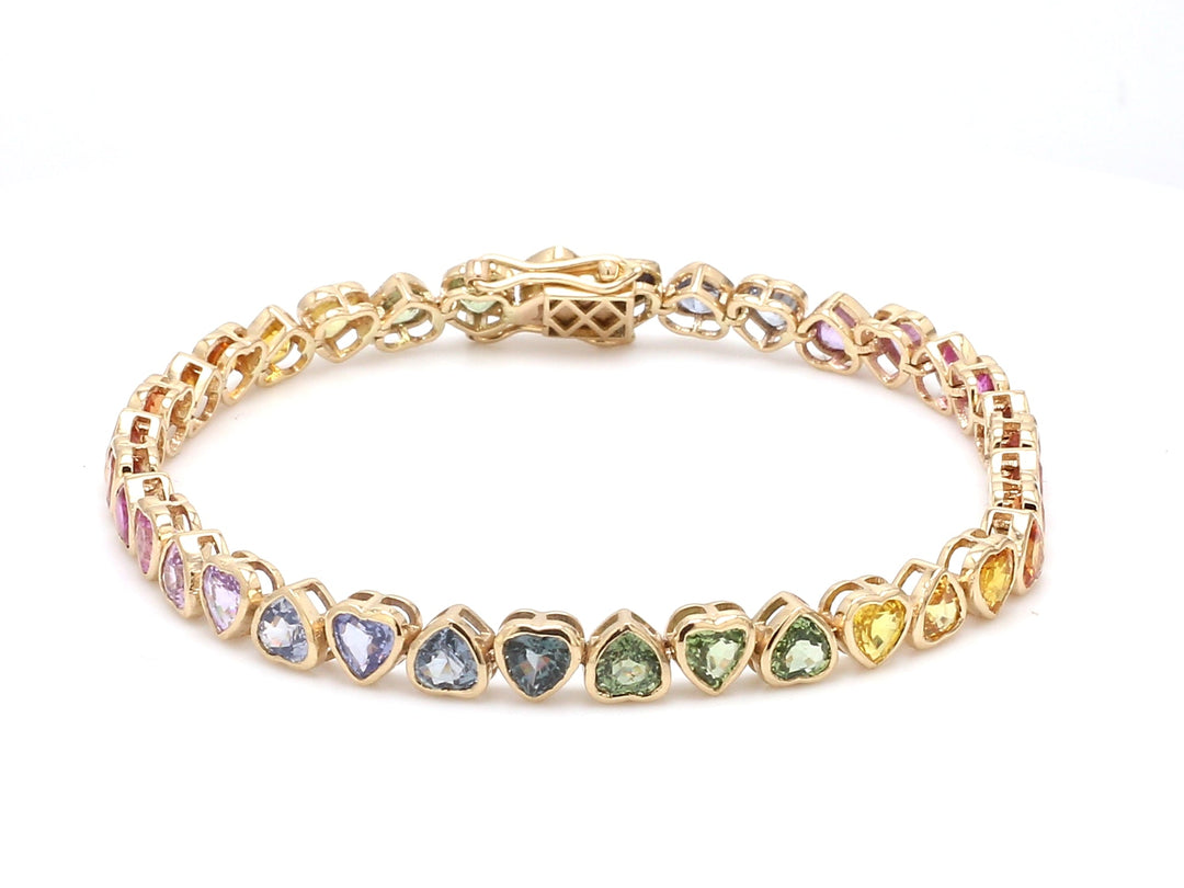 Rainbow Sapphire Heart Bezel Set Bracelet - qivii