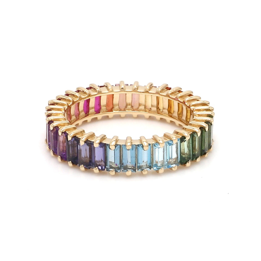 Rainbow Gemstone Vertical Baguette Ring - qivii