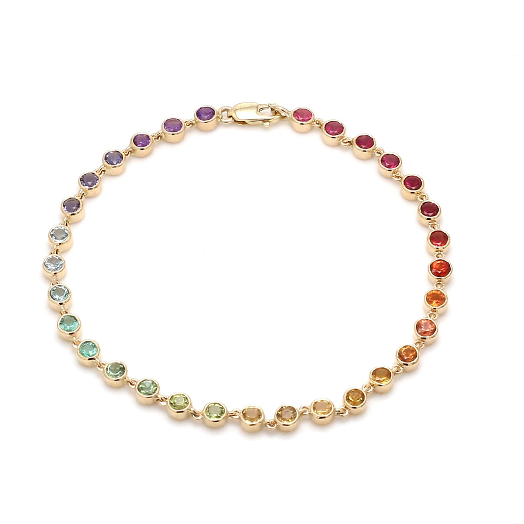 Rainbow Gemstone Round Link Chain Bracelet - qivii