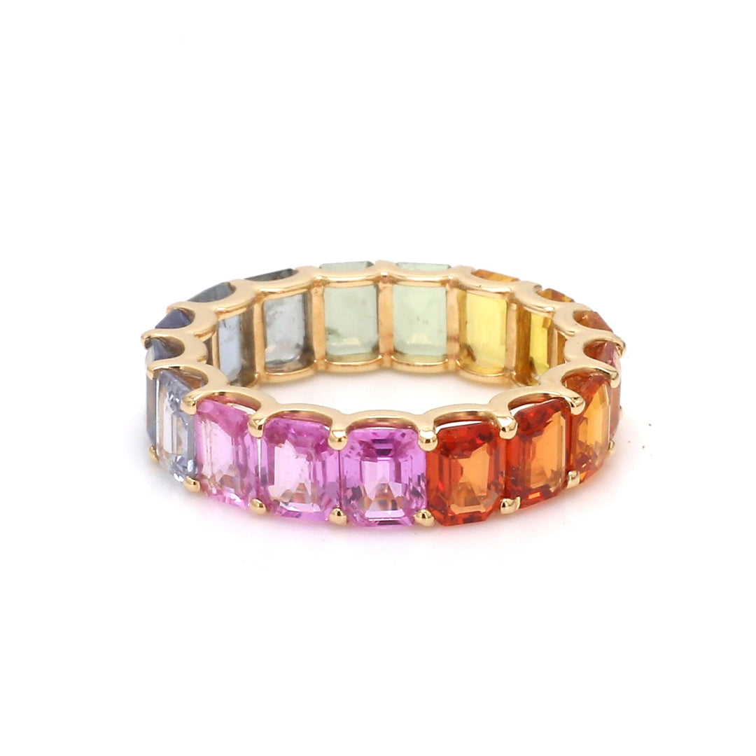 Rainbow Sapphire U Shape Prong Ring - qivii