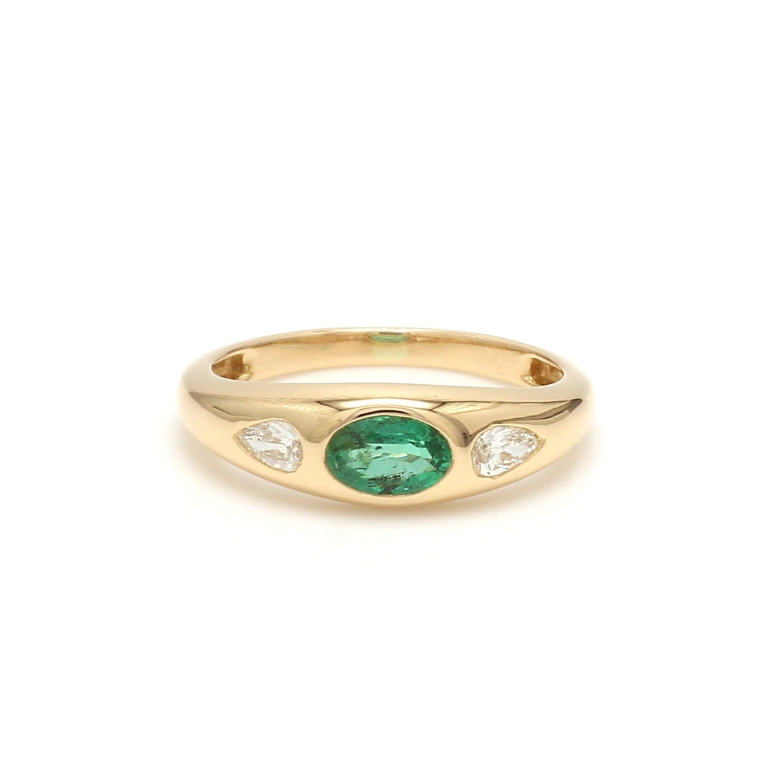 Emerald Oval Diamond Pear Mini Chunky Ring - qivii