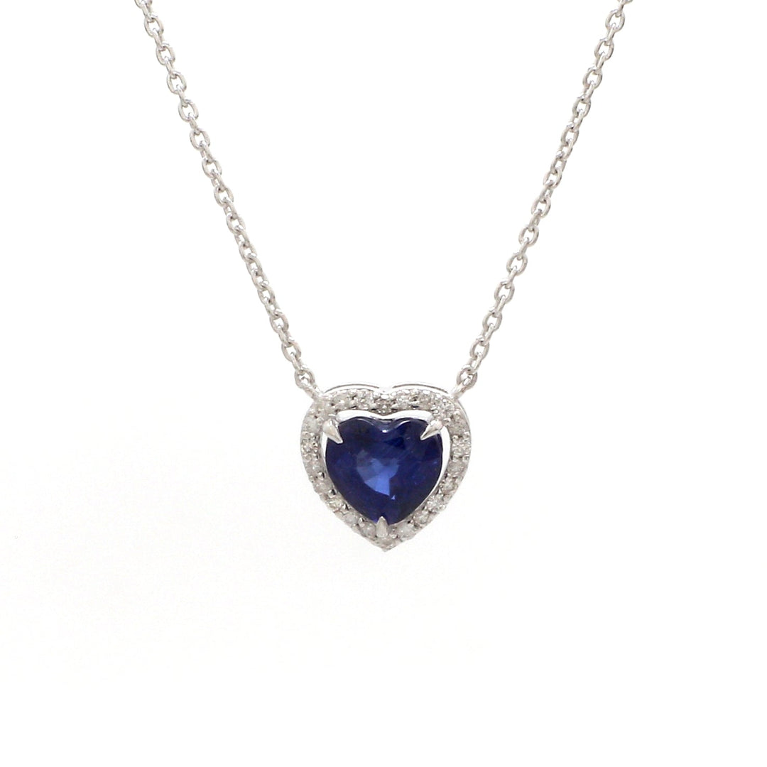 Blue Sapphire Heart and Diamond Necklace - qivii