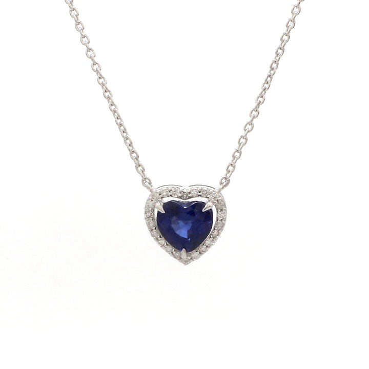 Blue Sapphire Heart and Diamond Necklace - qivii