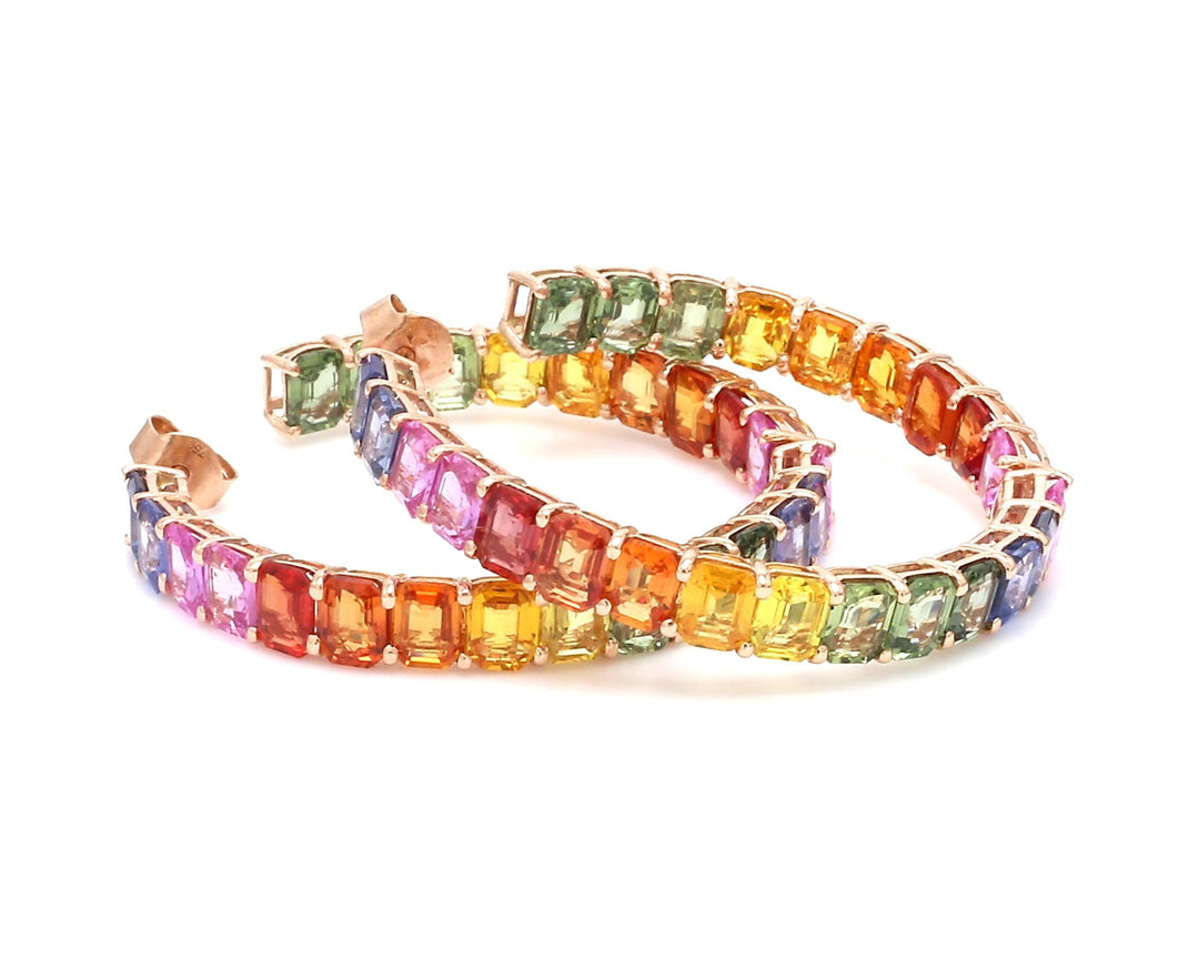 Rainbow Sapphire Big Emerald Cut Hoops - qivii