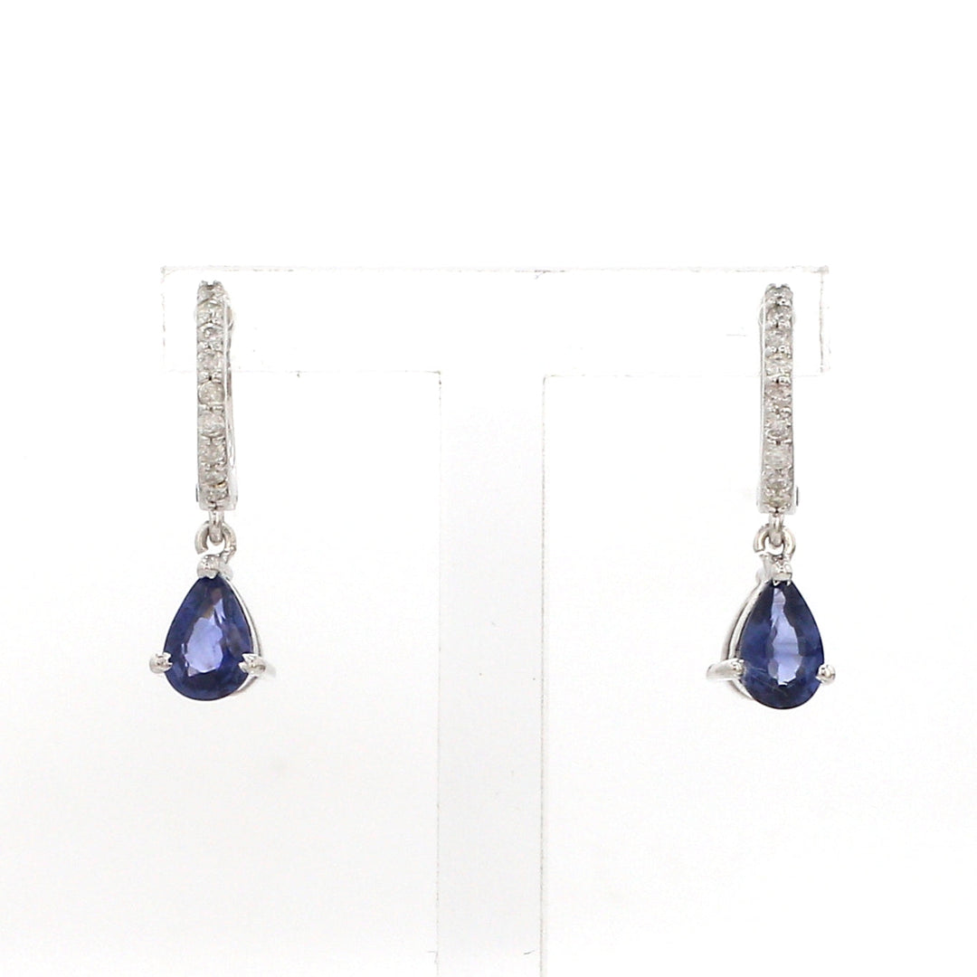 Blue Sapphire Pear Mini Huggies Earrings - qivii
