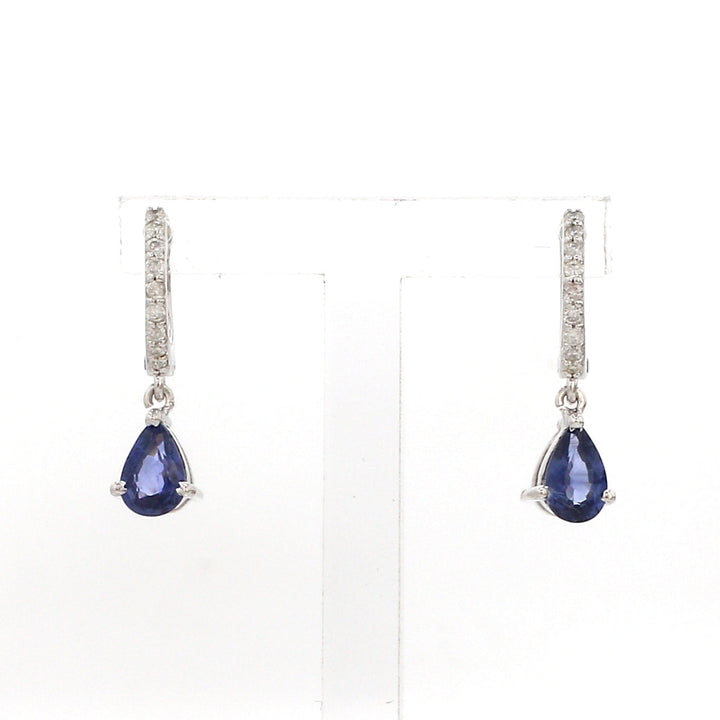 Blue Sapphire Pear Mini Huggies Earrings - qivii